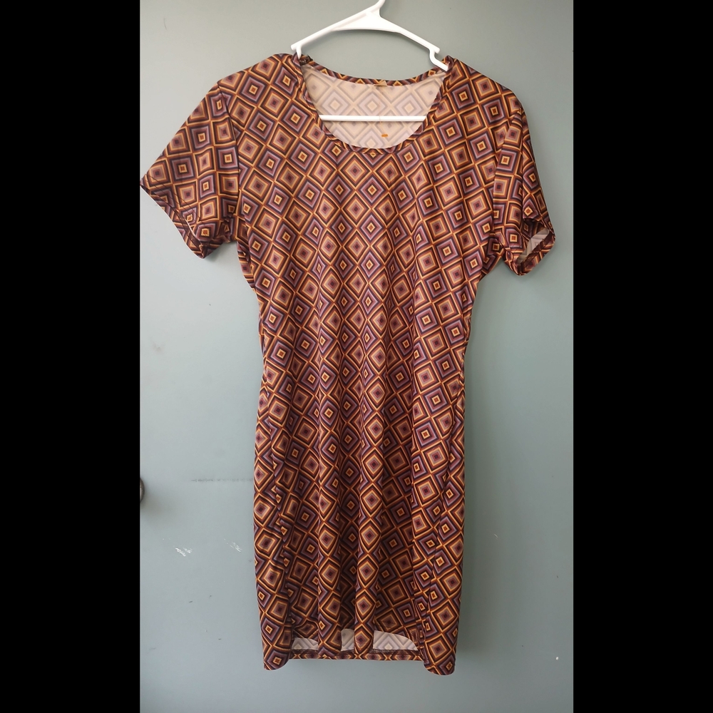 Vintage Geometric Patterned Brown Dress